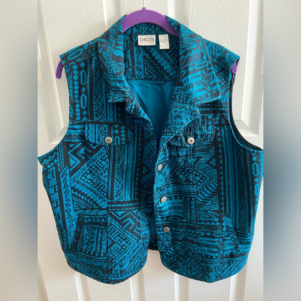 Chico's Blue Patterned Vest